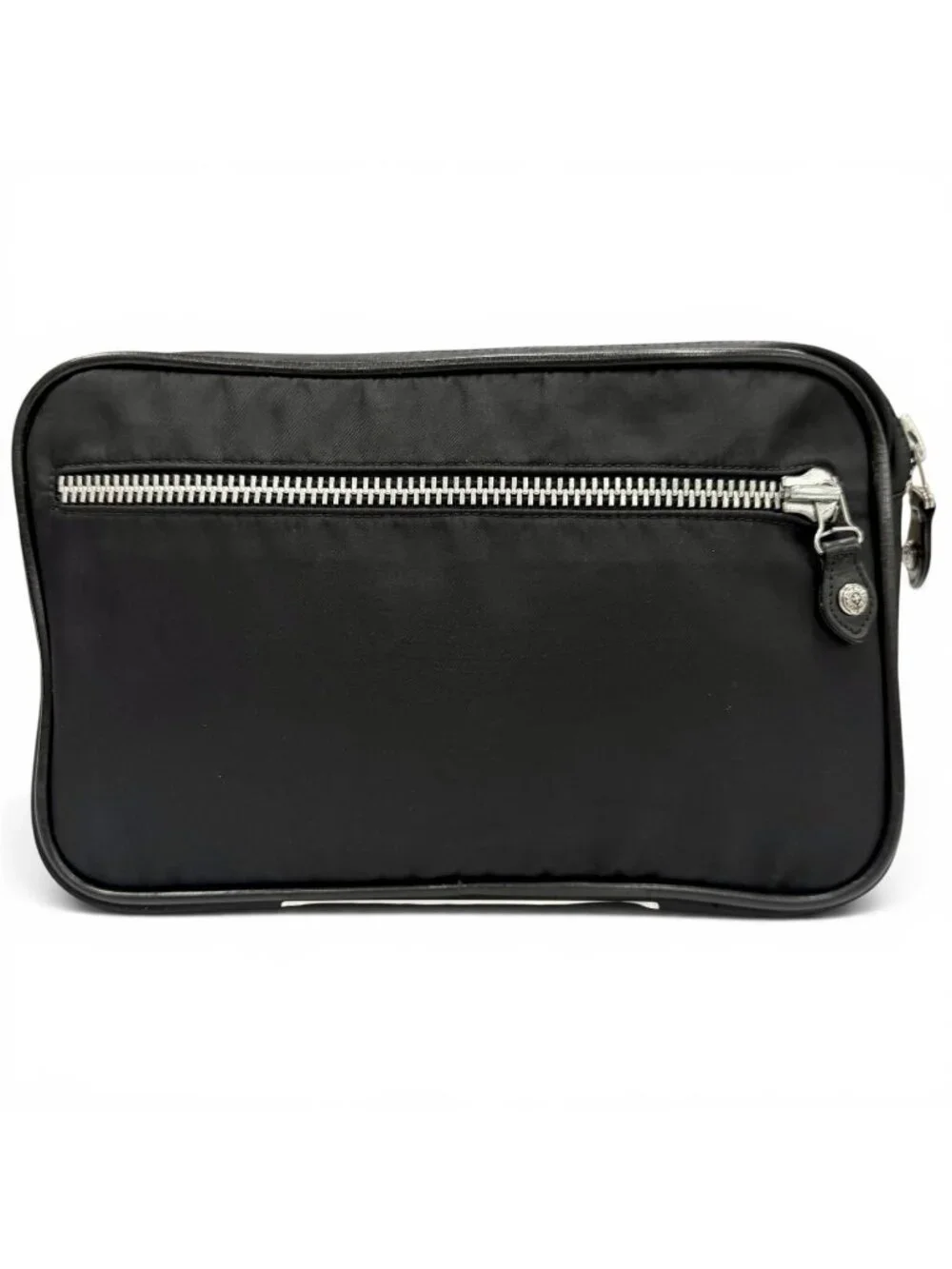 Chrome Hearts Nylon Leather Scroll Logo Plate Clutch Black Silver